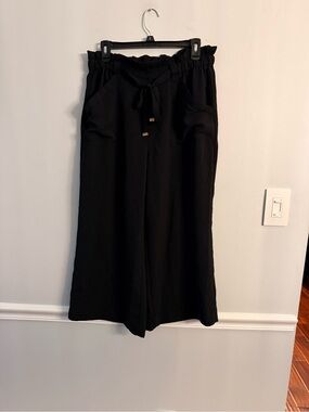 Marc Jacobs Black Wide-Leg Paperbag Waist Drawstring Pants